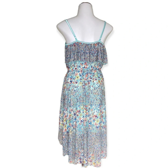Love Reign Blue Floral Elastic Waist High Low Dress Women's Size Small - Picture 7 of 10
